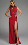 Jovani 40121 Crepe Velvet Embellished Beaded Trim Long Gown