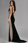 Jovani 42026 Velvet Embellished V-Neck Beaded Sides Gown