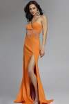 Jovani 43018 Beaded Halter Neck One-Shoulder High Slit Gown