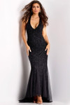 Jovani 44059 Tulle Heavy Embellished Plunging V-Neck Gown