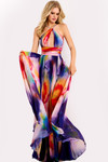 Jovani 42717 Chiffon Print Halter Neck Sleeveless Prom Gown