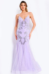 Jovani 49660 Beaded Patterns Lavender Lace V-Neck Prom Dress