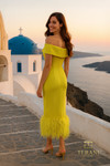 Terani Couture 252C5033 Scuba Off Shoulder Tee Length Gown