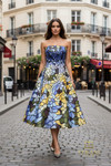 Terani Couture 261C6762 Print Satin Straight Tea Length Gown