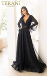 Terani Couture 1913M9414 Deep V-Neck Long Sleeve Long Dress