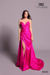 Tarik Ediz 99030 Taffeta Deep V-Neck Strapless Ruched Dress
