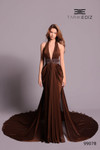 Tarik Ediz 99078 Chiffon Plunging Halter Neck Sheath Dress