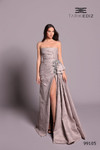 Tarik Ediz 99105 Crushed Taffeta Strapless Sheath Long Dress