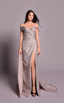 Tarik Ediz 99108 Taffeta Off Shoulder Sleeve High Slit Dress