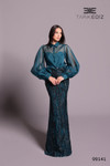 Tarik Ediz 99141 Embroidery Sheer Bishop Sleeves Long Dress