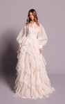 Tarik Ediz 99158 Organza Ruffled Long Bishop Sleeves Gown