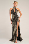 Portia and Scarlett PS26406C Beaded Halter Neck Slit Dress