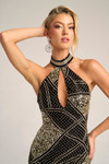 Portia and Scarlett PS26406C Beaded Halter Neck Slit Dress