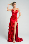 Portia and Scarlett XO021 Satin Ruffle Plunging V-Neck Dress