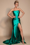 Portia and Scarlett XO071 Satin Strapless Corset Slit Dress