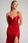 Portia and Scarlett XO168 Satin Straps Sleeve Slit Dress