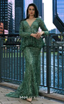 MNM Couture M1140 Sequin Embroidered Mesh Long Sleeve Gown