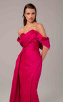 MNM Couture E0090 Off-Shoulder Cap Sleeve Pleated Long Gown