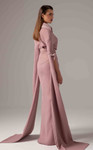 MNM Couture E0094 Rayon Crepe Collar V-neck Long Sleeve Gown