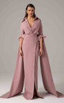 MNM Couture E0094 Rayon Crepe Collar V-neck Long Sleeve Gown