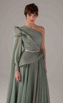 MNM Couture E0097 Asymmetric Neck Single Long Sleeve Gown