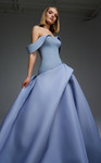 MNM Couture E0103 Off-Shoulder Neckline Pleated Fitted Gown