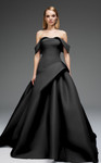 MNM Couture E0103 Off-Shoulder Neckline Pleated Fitted Gown