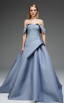 MNM Couture E0103 Off-Shoulder Neckline Pleated Fitted Gown