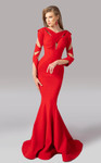 MNM Couture F02829 Criss-cross High Neck Long Sleeves Gown