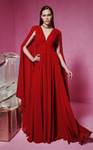 MNM Couture F02845 V-neckline Majestic Cape Sleeves Gown