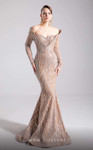 MNM Couture F02900 Sequined Mesh Embroidery Long Sleeve Gown