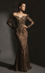 MNM Couture F02900 Sequined Mesh Embroidery Long Sleeve Gown
