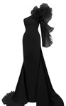 MNM Couture F02906 Floral Bold Shoulder Asymmetric Neck Gown