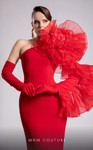 MNM Couture F02906 Floral Bold Shoulder Asymmetric Neck Gown