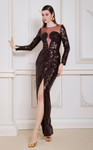 MNM Couture N0668 Sequin Illusion Neckline Long Sleeve Gown