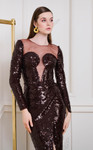 MNM Couture N0668 Sequin Illusion Neckline Long Sleeve Gown