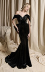 MNM Couture N0702 Velvet Structured Sleeve Off-shoulder Gown