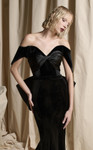 MNM Couture N0702 Velvet Structured Sleeve Off-shoulder Gown