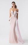 MNM Couture G1900 Crepe Plunging V-neck Off-Shoulder Gown