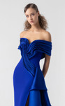 MNM Couture G1905 Satin Layers Off-Shoulder High Slit Gown