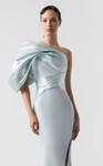 MNM Couture G1911 Crepe Metallic One Shoulder Fitted Gown