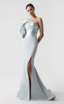 MNM Couture G1911 Crepe Metallic One Shoulder Fitted Gown