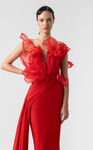 MNM Couture G1917 Textured Ruffles Plunging V-neckline Gown