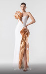 MNM Couture G1925 Bronze Cascading One Shoulder Long Gown