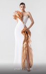 MNM Couture G1925 Bronze Cascading One Shoulder Long Gown