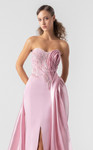 MNM Couture G1937 Lace Satin Organza Train Strapless Gown