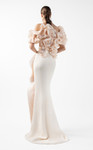MNM Couture G2013 Crepe Peach Ruffles Sculptural Neck Gown