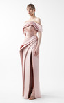 MNM Couture G2020 Crepe Metallic Off-Shoulder Sleeve Gown