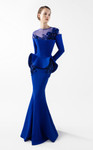MNM Couture G2029 Crepe Illusion Tulle Neck Long Sleeve Gown