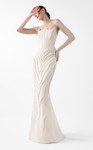 MNM Couture G2032 Crepe Ribbed Lace Three-Angle Neck Gown